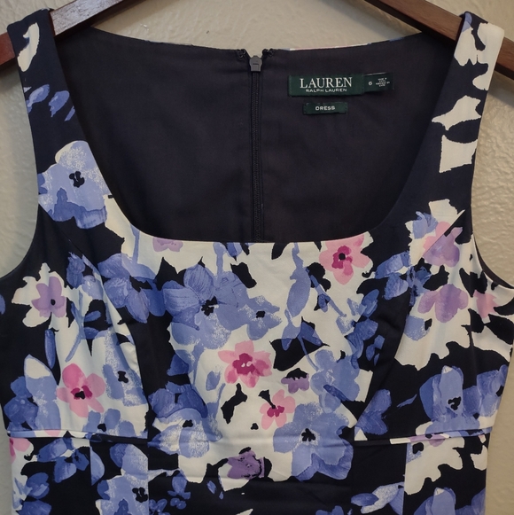 Lauren Ralph Lauren Blue Floral Watercolor Fit & Flare Pocket Dress - Size 6 - Picture 5 of 13